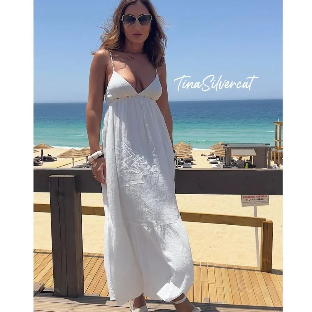 Zara White Strappy Maxi Dress Sz XL NWT
